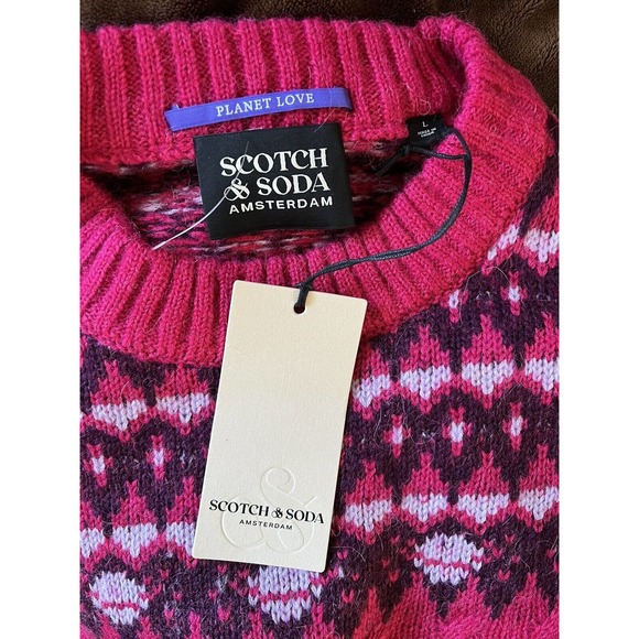 NWT Scotch & Soda Cable Knit Fair Isle Wool Alpaca Blend Pink Sweater Size Large - Picture 7 of 8